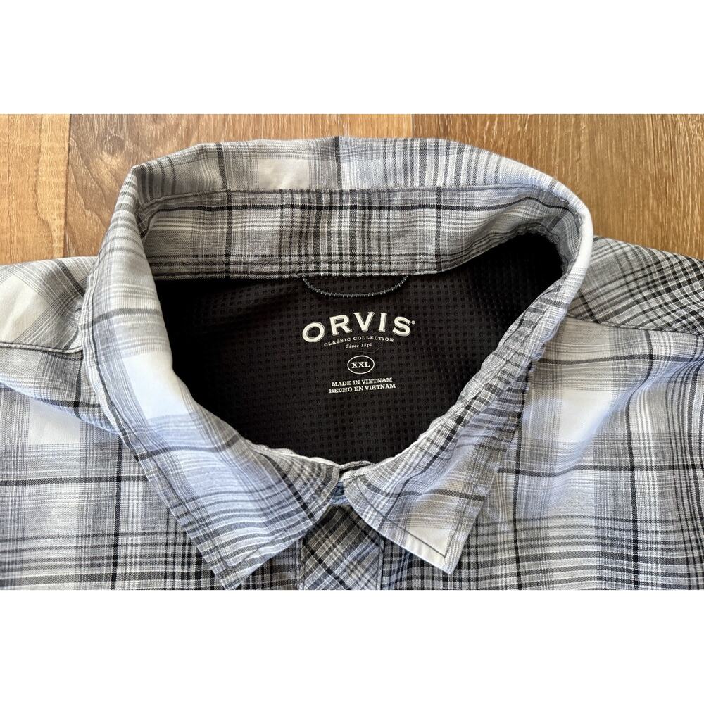 Orvis Men’s XXL Button Down Short Sleeve Gray & White Plaid Shirt EUC - Picture 4 of 7